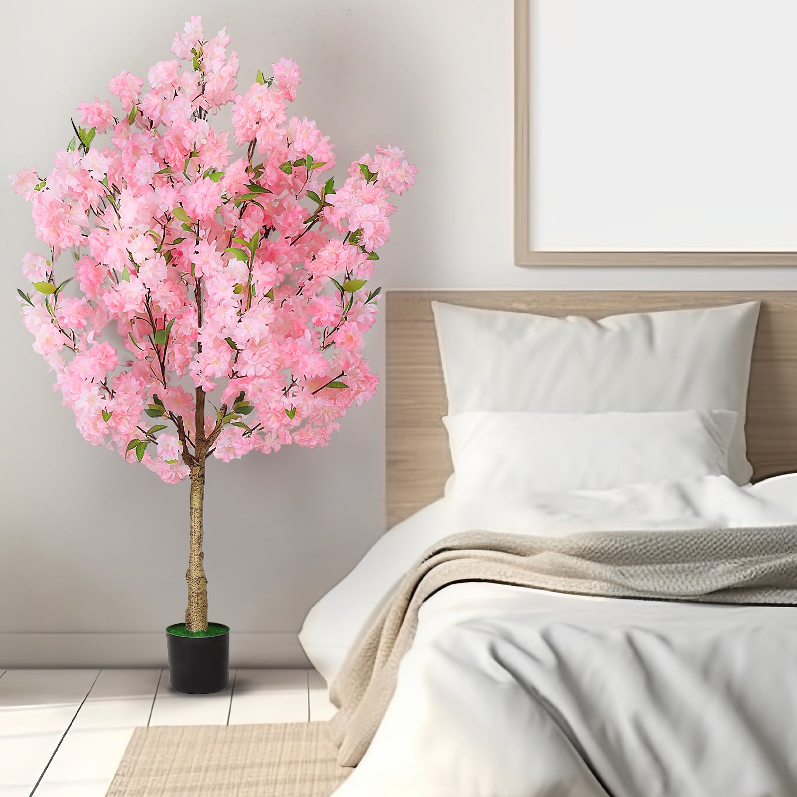 4FT Artificial Cherry Blossom Tree - Faux Pink Sakura Plant with Pot, Fake Flower Tree for Indoor Home, Living Room, Bedroom & Office Decor