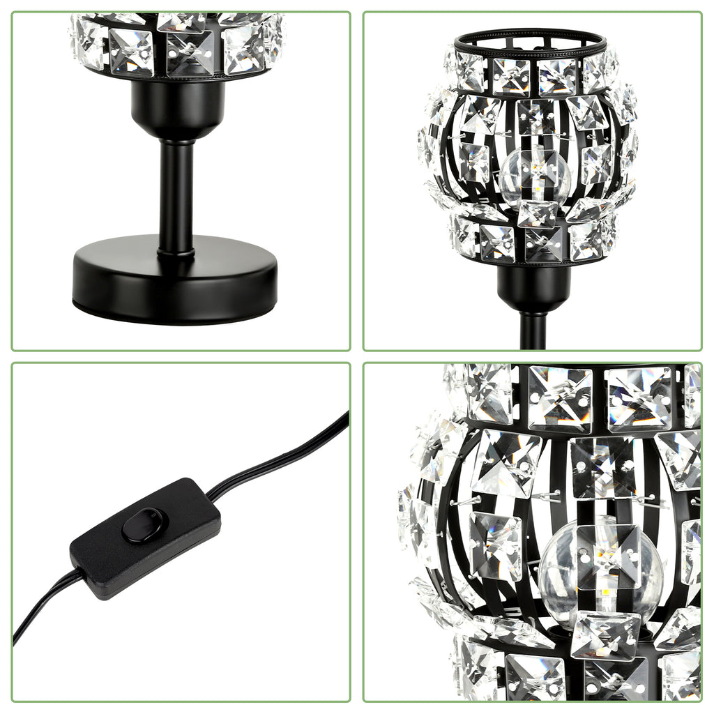 Pair of Petite Onyx Crystal Nightstand Lights with Refined Glass Shades and Robust Metallic Foundations for Lounges and Guest Rooms (Bulbs Excluded)