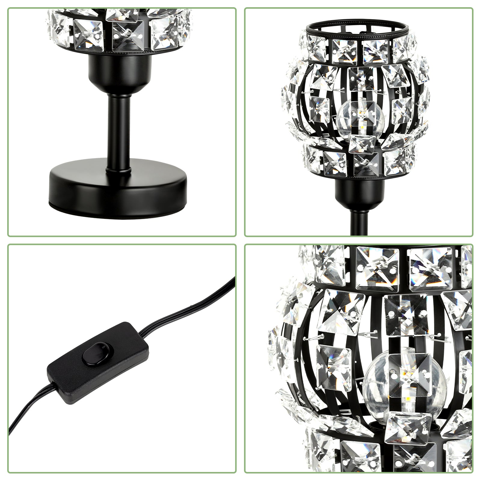 Pair of Petite Onyx Crystal Nightstand Lights with Refined Glass Shades and Robust Metallic Foundations for Lounges and Guest Rooms (Bulbs Excluded)