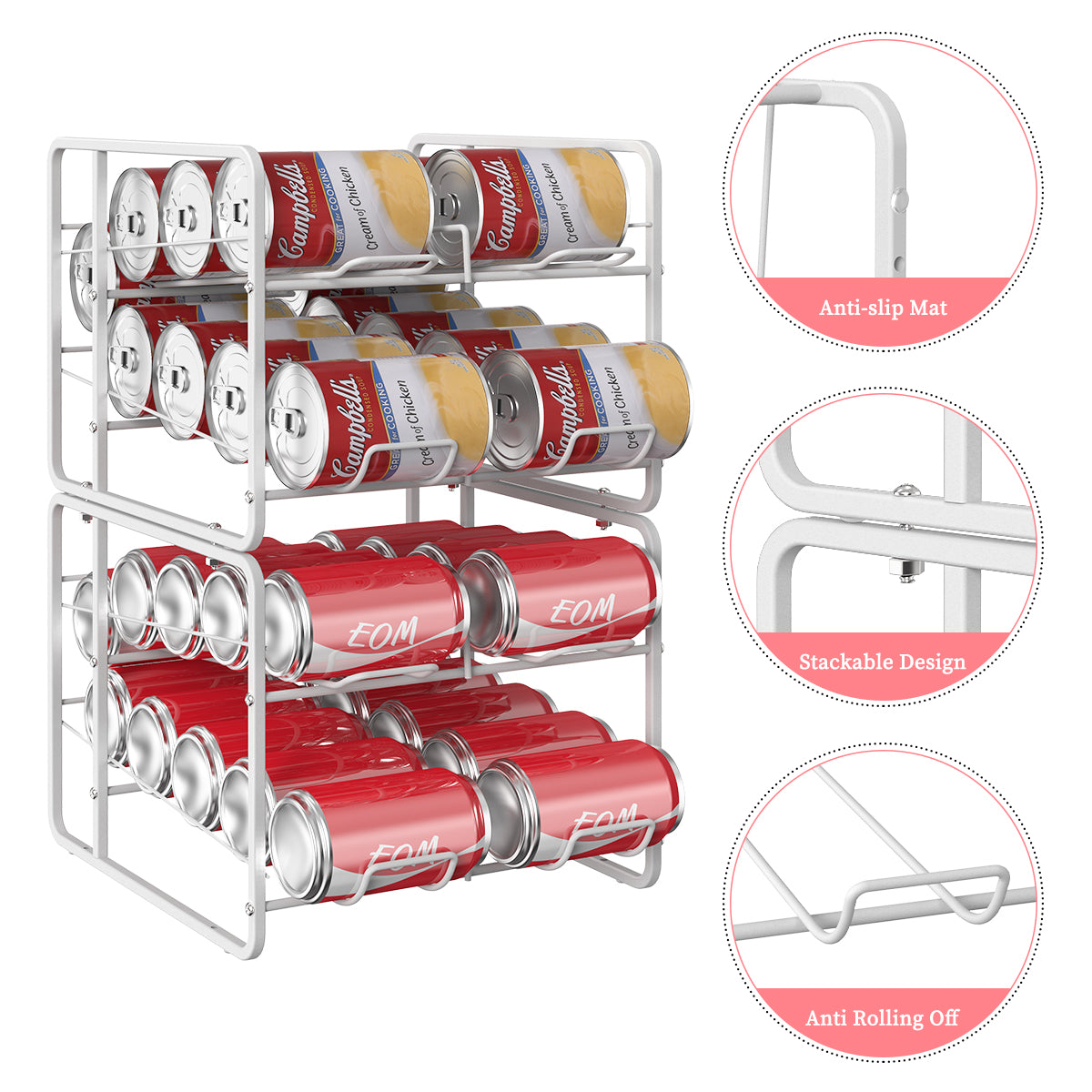 2pcs Stackable Soda Can Organizer for Refrigerator - Metal Pull-Out Shelf, Space-Saving Fridge Storage Rack for Canned Food, Kitchen Countertops & Cabinets, Black, Soda Can Holder, Utility Racks