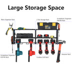 Power Tool Organiser with 6 Drill Holders, Garage Tool Organiser and Storage Rack, Wall Mounted Power Tool Rack, Heavy Duty Metal Tool Rack, Free Standing Tool Rack
