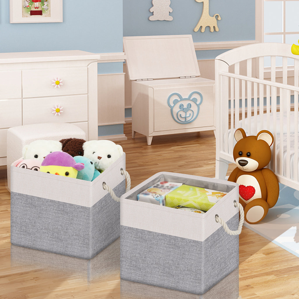 2-Pack Decorative Fabric Storage Bins with Rope Handles - Collapsible Closet Organizers for Nursery & Home