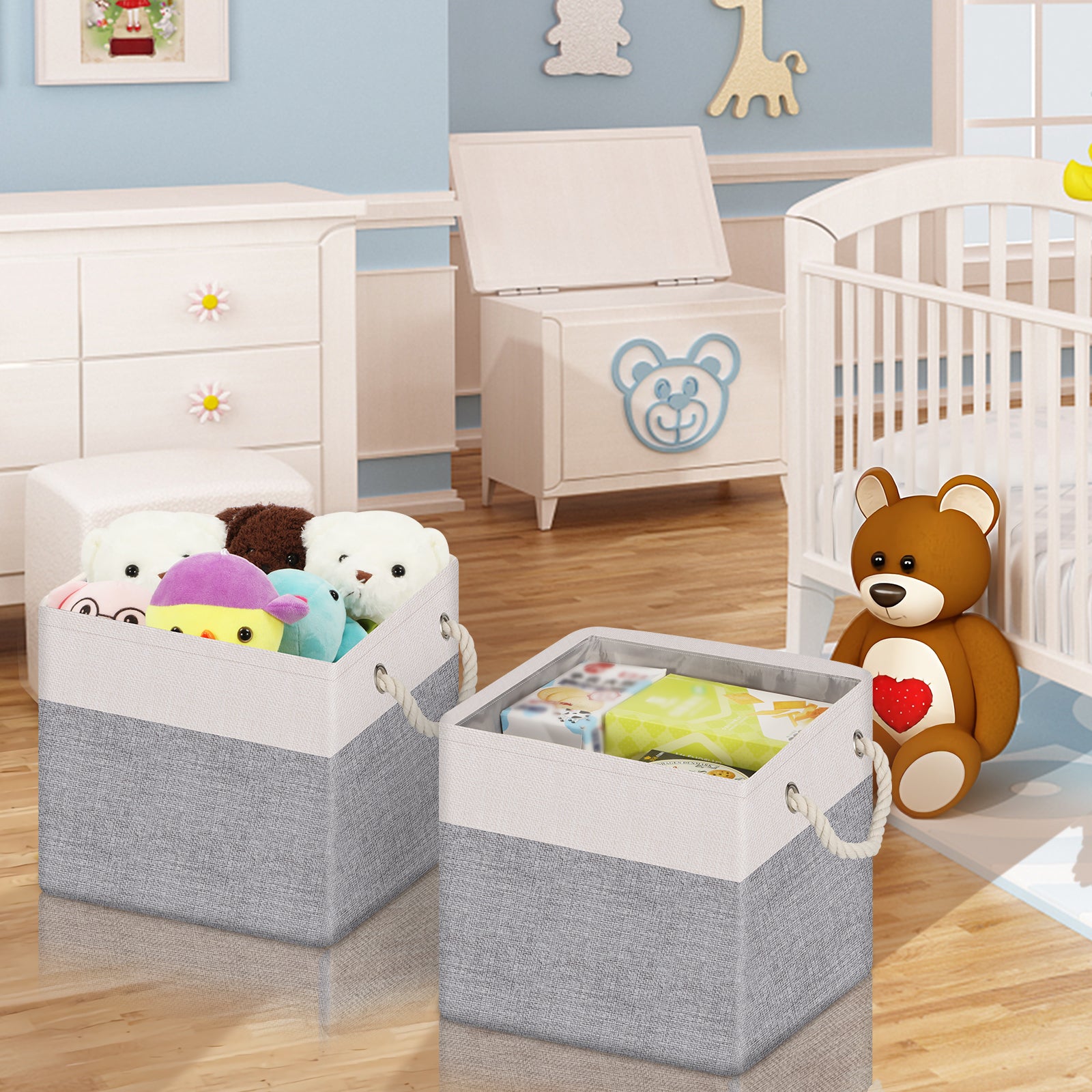 2-Pack Decorative Fabric Storage Bins with Rope Handles - Collapsible Closet Organizers for Nursery & Home