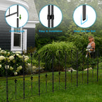 No-Dig Decorative Garden Fence with Gate - Fleur-de-Lis Rustproof Metal Border - Animal Barrier for Patio,