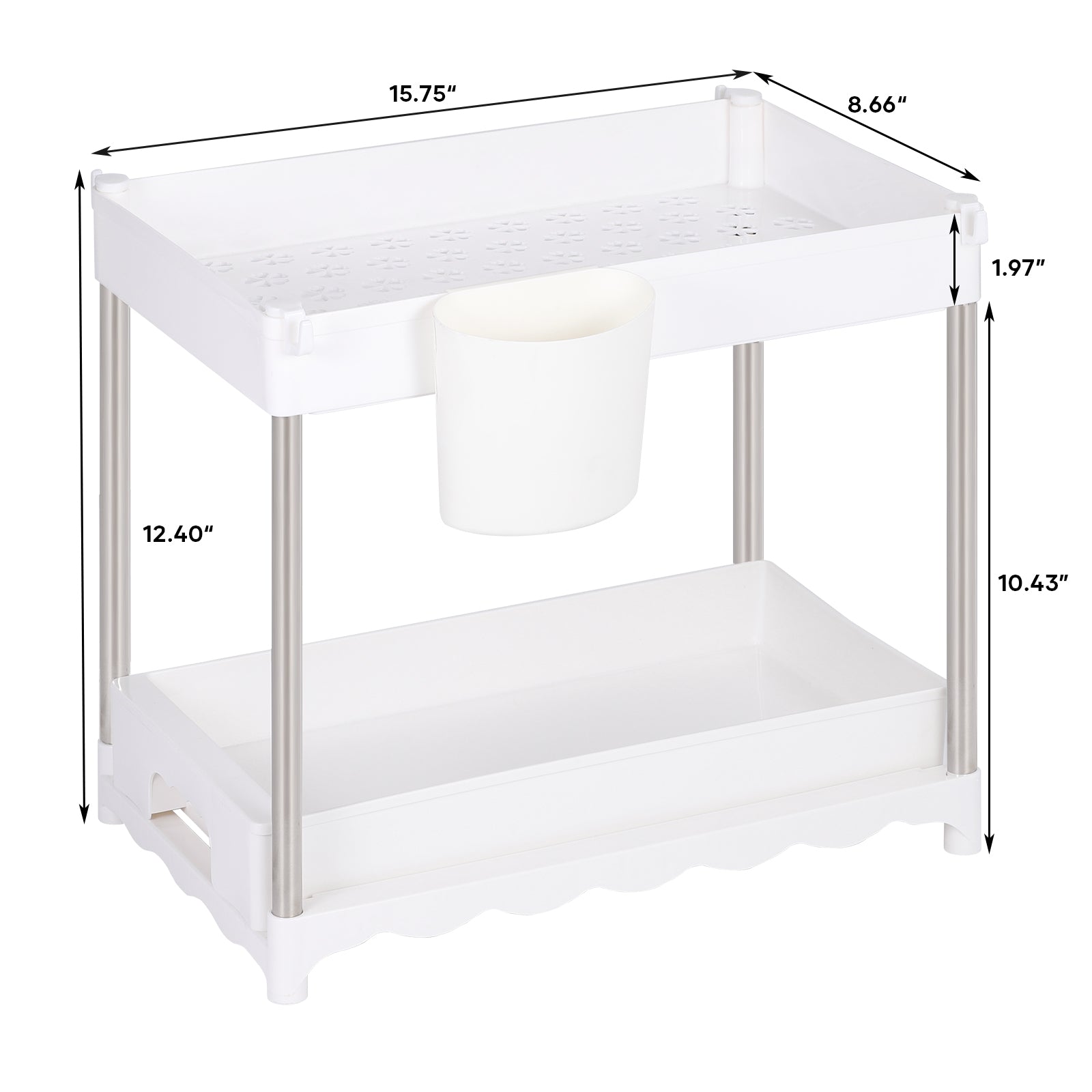 Under Sink Organizers and Storage, 2-Tier Bathroom Kitchen Organization and Storage, Bathroom Cabinet Organiz With Sliding Drawers, Under Sink Storage Shelves with Hooks Hanging Cup Dividers