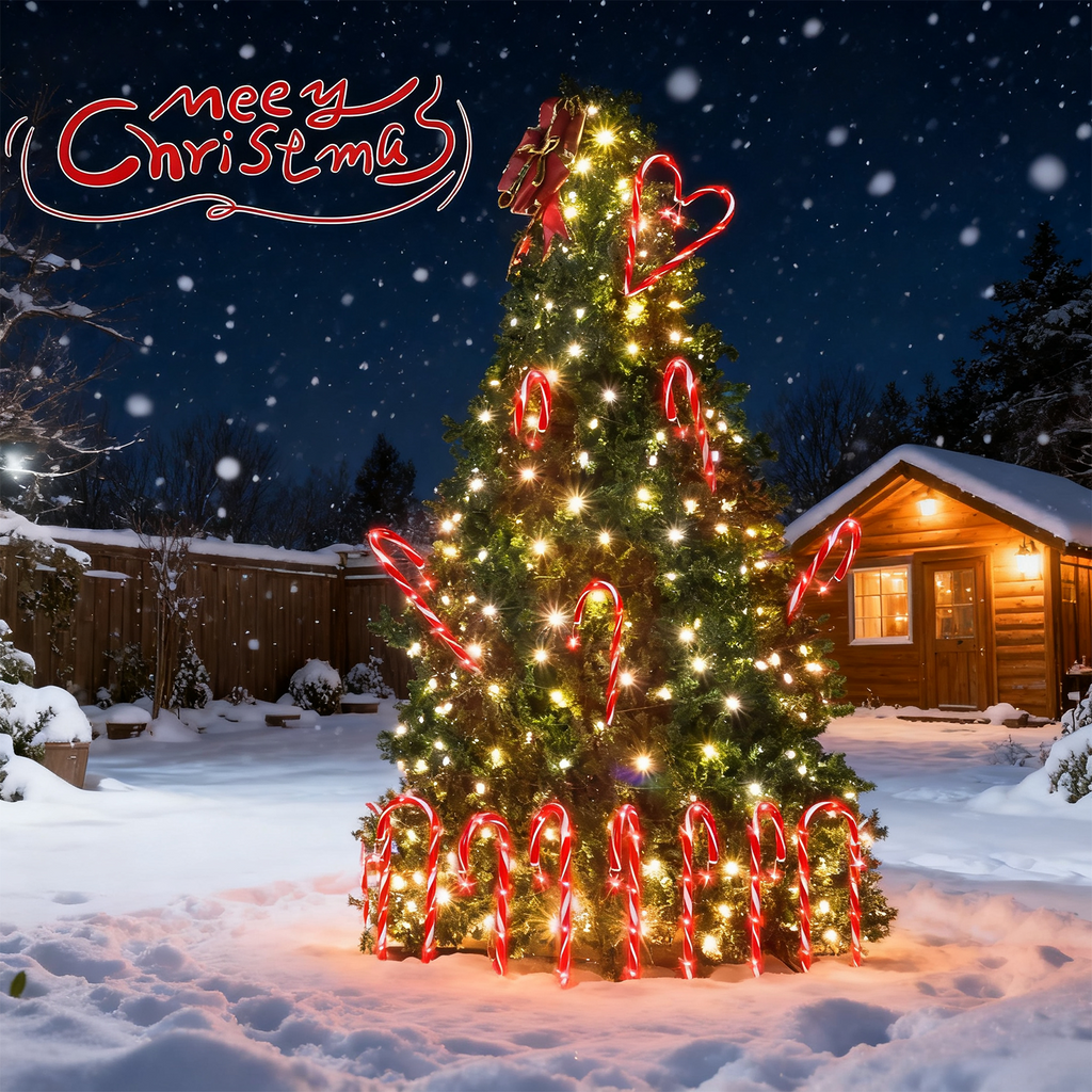 10 Pack 21" Solar Candy Cane Lights w/ Remote - Waterproof Outdoor Christmas Decorations