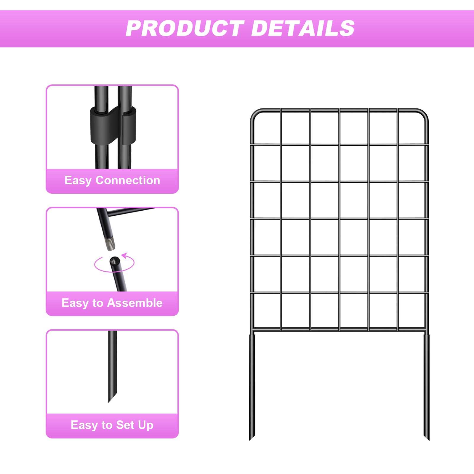10-Pack Decorative Garden Fence, 24inch H Animal Barrier Metal Wire Fencing for Yard & Flower Beds