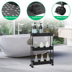 2-Pack 3-Tier Slim Storage Cart on Wheels - Mobile Rolling Utility Rack for Kitchen, Bathroom & Laundry