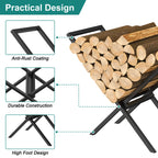 X-Shaped Firewood Rack for Fireplace, Heavy-Duty Metal Log Holder for Indoor/Outdoor Wood Storage, Black,