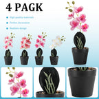 4-Pack Mini Artificial Orchid Potted Flowers, Phalaenopsis Faux Silk Floral Decor for Office Desk & Wedding Table