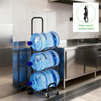 3 Tier Rolling 5 Gallon Water Jug Storage Rack Cart, Adjustable Height Black Metal Water Bottle Holder with Lockable Casters & Elastic Rope, Freestanding Water Cooler Jug Organizer for Office Kitchen Pantry