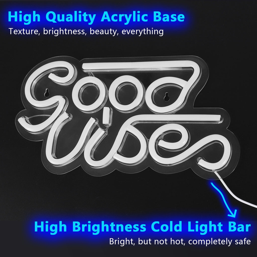 "Good Vibes" Neon Sign - USB Powered LED Wall Decor Light for Bedroom, Bar, Party & Wedding