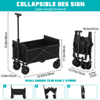 Collapsible Heavy Duty Wagon Cart, 300 LBS Large Capacity Foldable Utility Cart with Adjustable Handle & All-Terrain Wheels, Waterproof Outdoor Beach Camping Grocery Garden Shopping Cart, Black
