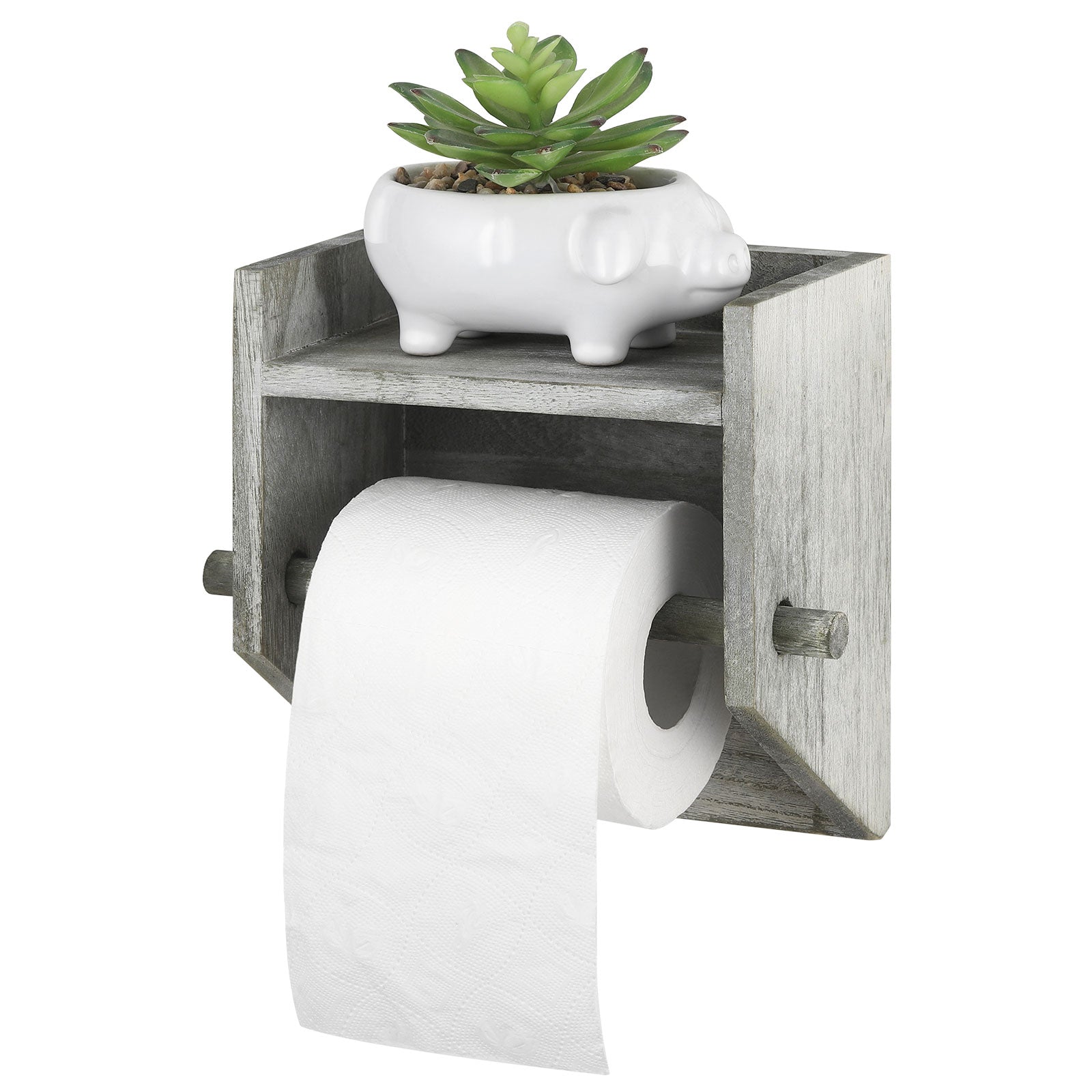 Rustic Wall-Mounted Wooden Toilet Tissue Dispenser with Integrated Display Ledge for Washrooms and Kitchens