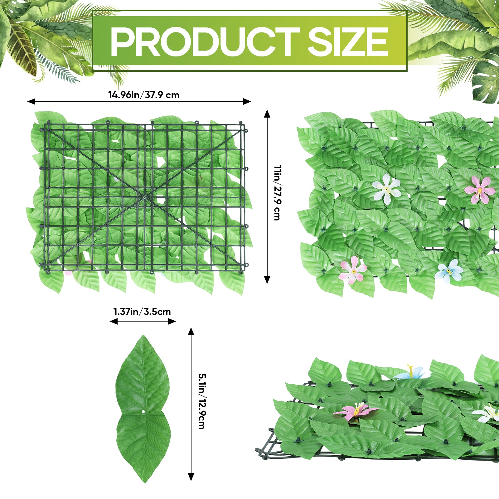 24-Pack 15inch x 11inch Artificial Grass Wall Panels - UV Protected Backdrop Greenery for Balcony & Patio