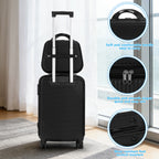2-Piece Hardside Luggage Set - 20 Inch Carry On Suitcase + 14 Inch Cosmetic Case, ABS Spinner Luggage with Lock (Black/Purple)