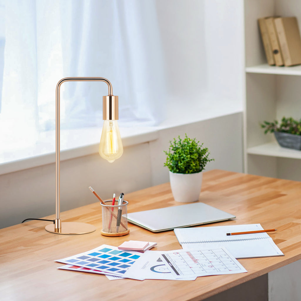 Table Lamp, Industrial Desk Lamps, Small Gold Metal Lamp Suit for Bedside Dressers Coffee Table Study Desk in Bedroom, Guest Room Office