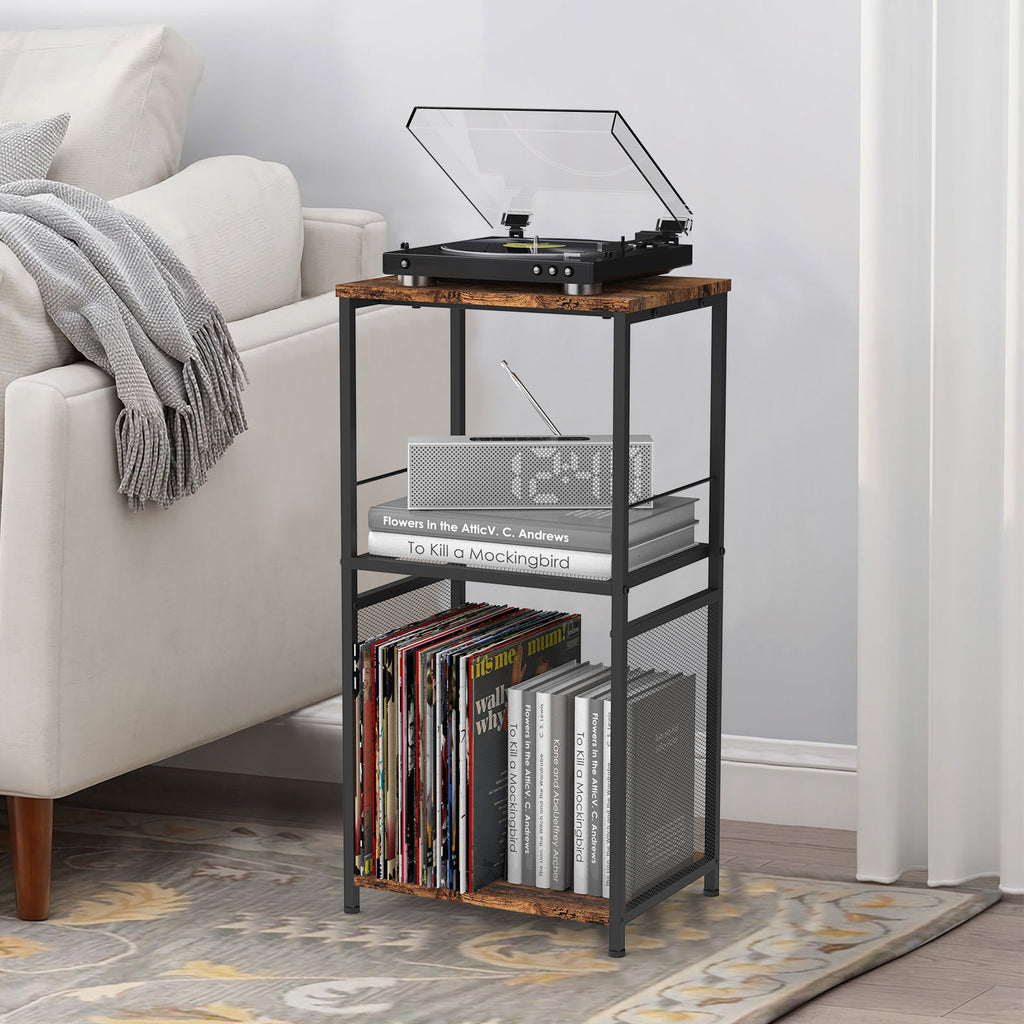 3-Level Turntable Console and Vinyl Storage Display, Matte Black