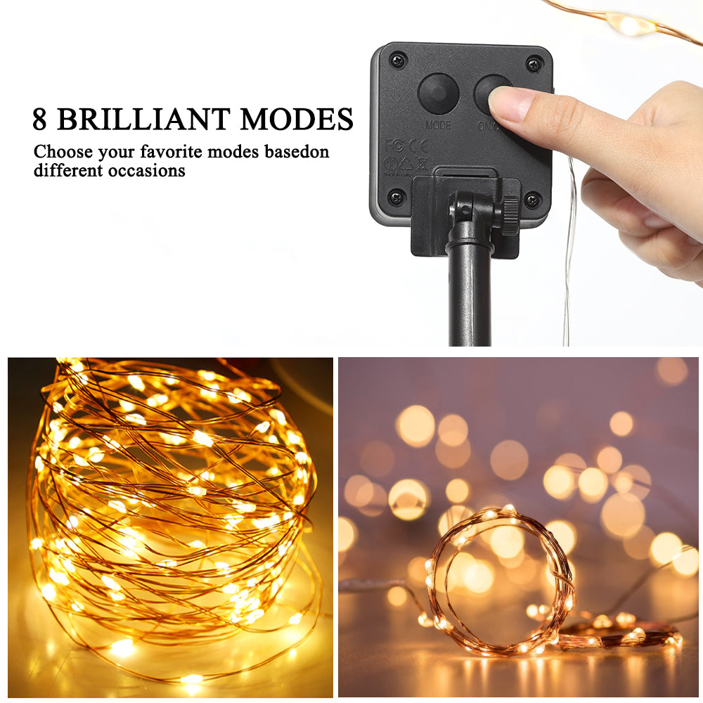 Solar Copper Wire Fairy String Lights, 200 LED 8 Lighting Modes Warm White Waterproof Solar Powered Fairy Lights, Outdoor Garden Patio Yard Christmas Wedding Party Decorative Lights