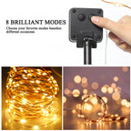 Solar Copper Wire Fairy String Lights, 200 LED 8 Lighting Modes Warm White Waterproof Solar Powered Fairy Lights, Outdoor Garden Patio Yard Christmas Wedding Party Decorative Lights