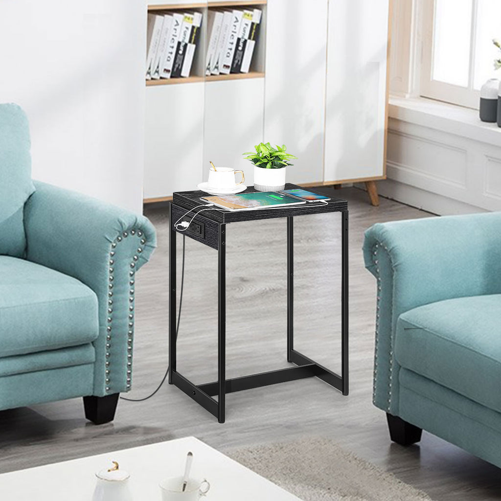Set of 2 Nightstands with Charging Station - Slim Side Tables with USB Ports & AC Outlets for Bedroom
