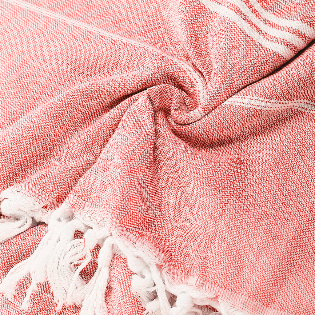 Set of 2 Turkish Beach Towels, Sand-Free Quick Dry Absorbent Cotton Towels, Large Lightweight Stylish Striped Peshtemal with Tassels for Beach, Bath, Pool, Picnic