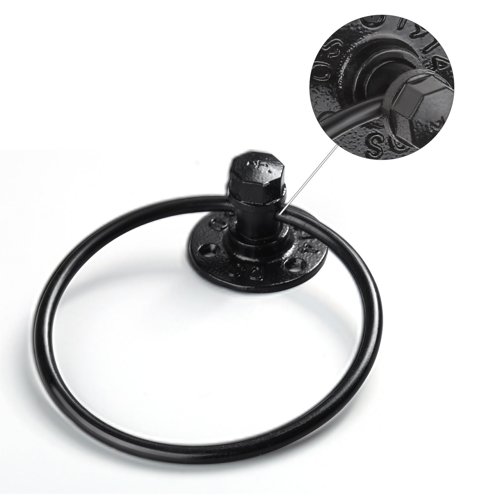 10-Piece Industrial Pipe Bathroom Hardware Set - Matte Black Towel Bar, Towel Ring, and Robe Hooks