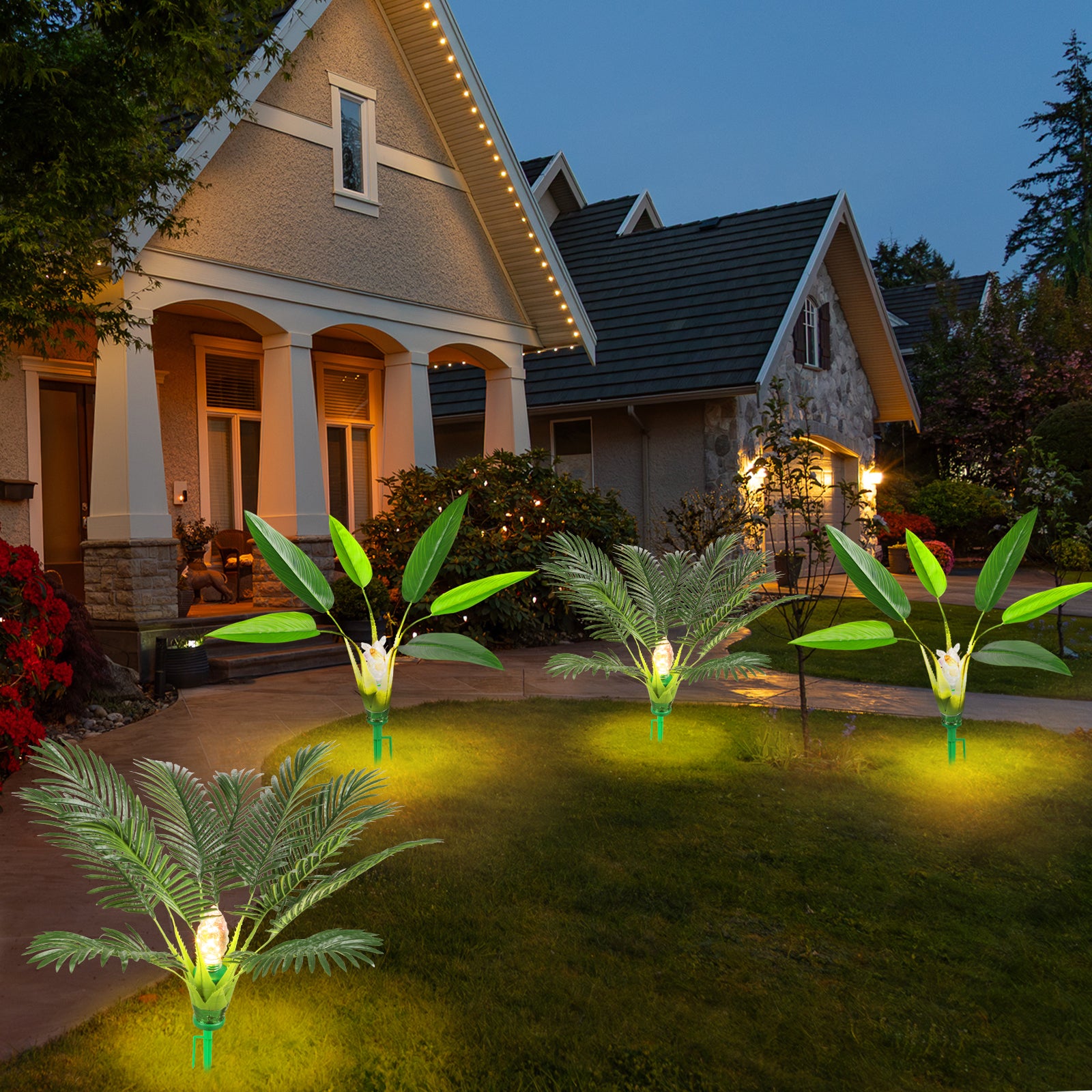 2pcs Solar Palm Simulation Plant, 8 Kinds of Lighting Mode, Suitable for Courtyard and Other Festive Decoration Courtyard Courtyard Garden Sidewalk Landscape