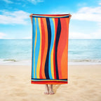 2-Pack Oversized Beach Towels - 70inchx38inch Quick-Dry Sand-Free Swimming Blanket - Vibrant Stripe Microfiber Towel for Pool & Yoga
