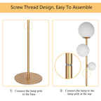 Modern 3-Globe Floor Lamp - Minimalist Gold Metal Industrial Standing Lamp - Elegant Tall Pole Light with Weighted Base for Living Room