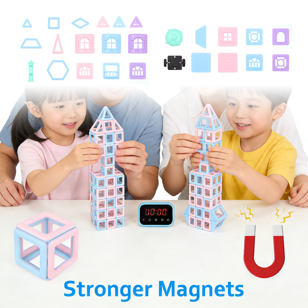101-Piece 3D Magnetic Building Tiles Set - Educational STEM Toys for Kids with Storage Bag, Macaron Colors