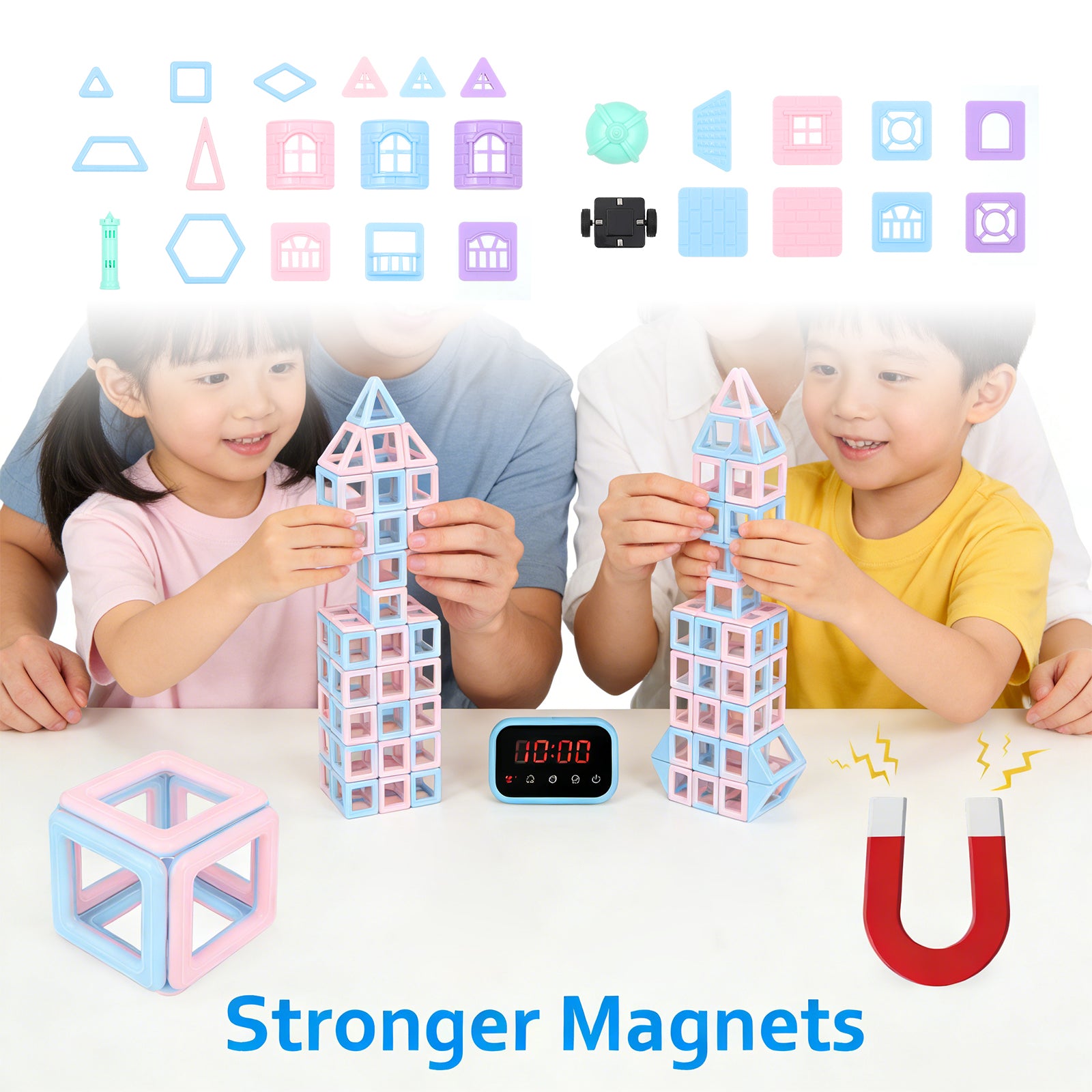 101-Piece 3D Magnetic Building Tiles Set - Educational STEM Toys for Kids with Storage Bag, Macaron Colors