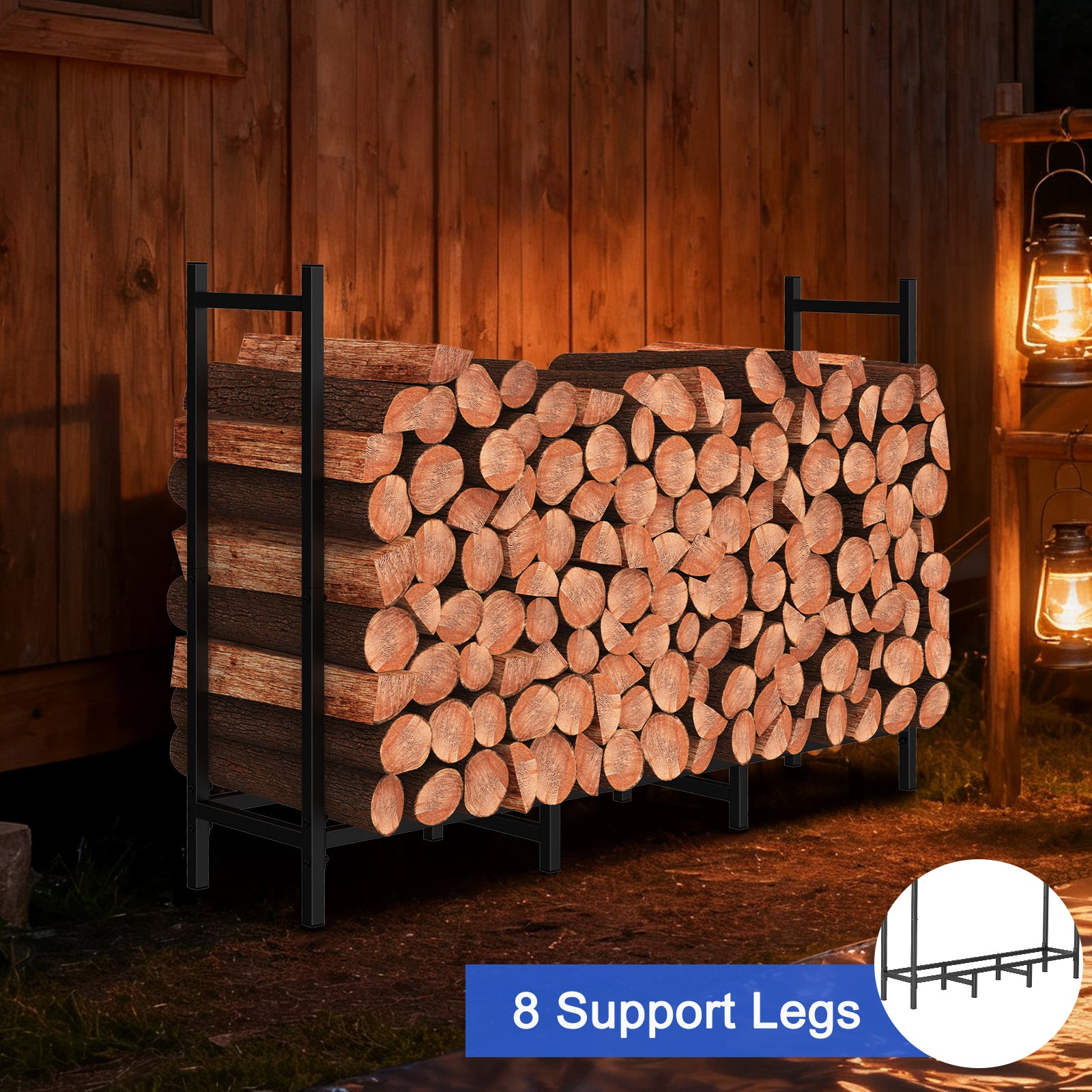 4ft Heavy-Duty Firewood Rack, Adjustable Indoor/Outdoor Fireplace Log Storage Stand