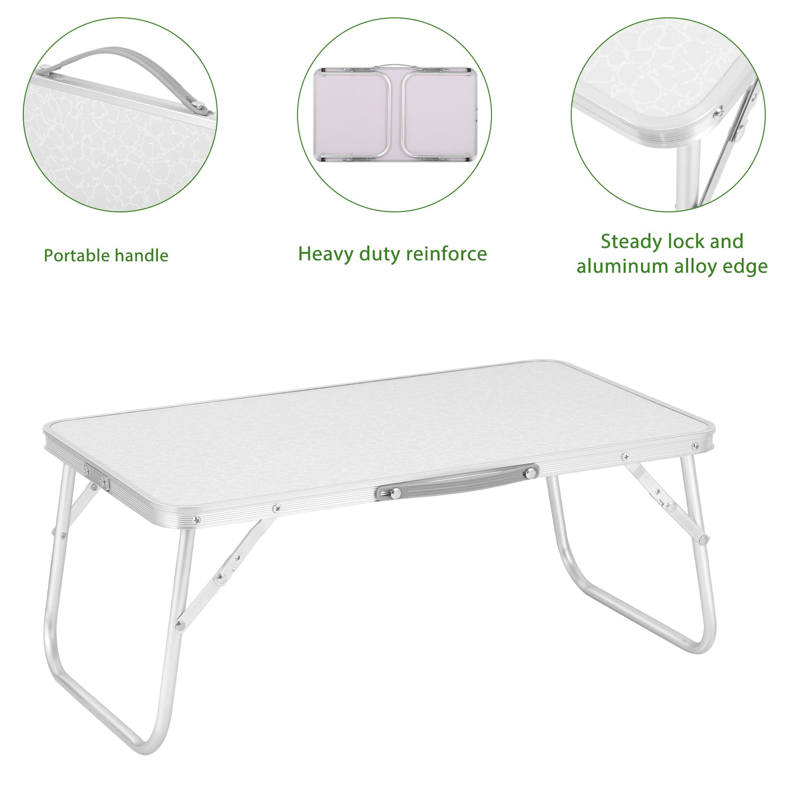 22-Inch Portable Folding Beach Table - Lightweight Aluminum Mini Picnic Table with Handle - Compact Outdoor Side Table for Camping & BBQ