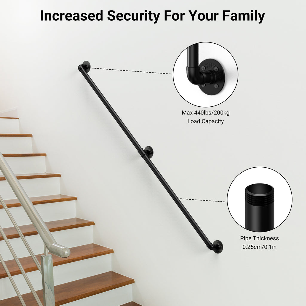 Industrial Pipe Handrail | Heavy-Duty Wall-Mounted Safety Rail for Indoor & Outdoor Steps