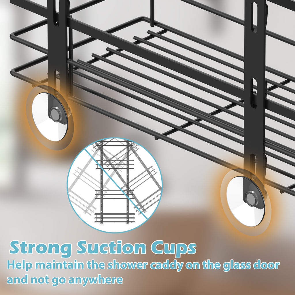 Adjustable 4 Tier Over the Door Shower Caddy, Bathroom Hanging Organizer Shelf Rustproof with Hooks, Shower Basket with Soap Holder