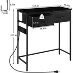 Slim Console Table with Built-in Charging Station, Two Storage Drawers, and Accessory Hook for Entryway or Living Room, Black and Rustic Brown finish