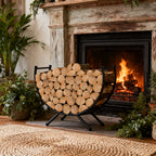 24-Inch Curved Firewood Rack - Small Powder-Coated Metal Fireplace Log Holder, Black