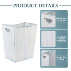 Rustic Blue and White Wood Wastebasket - Farmhouse Style Torched Timber Garbage Bin for Home and Office