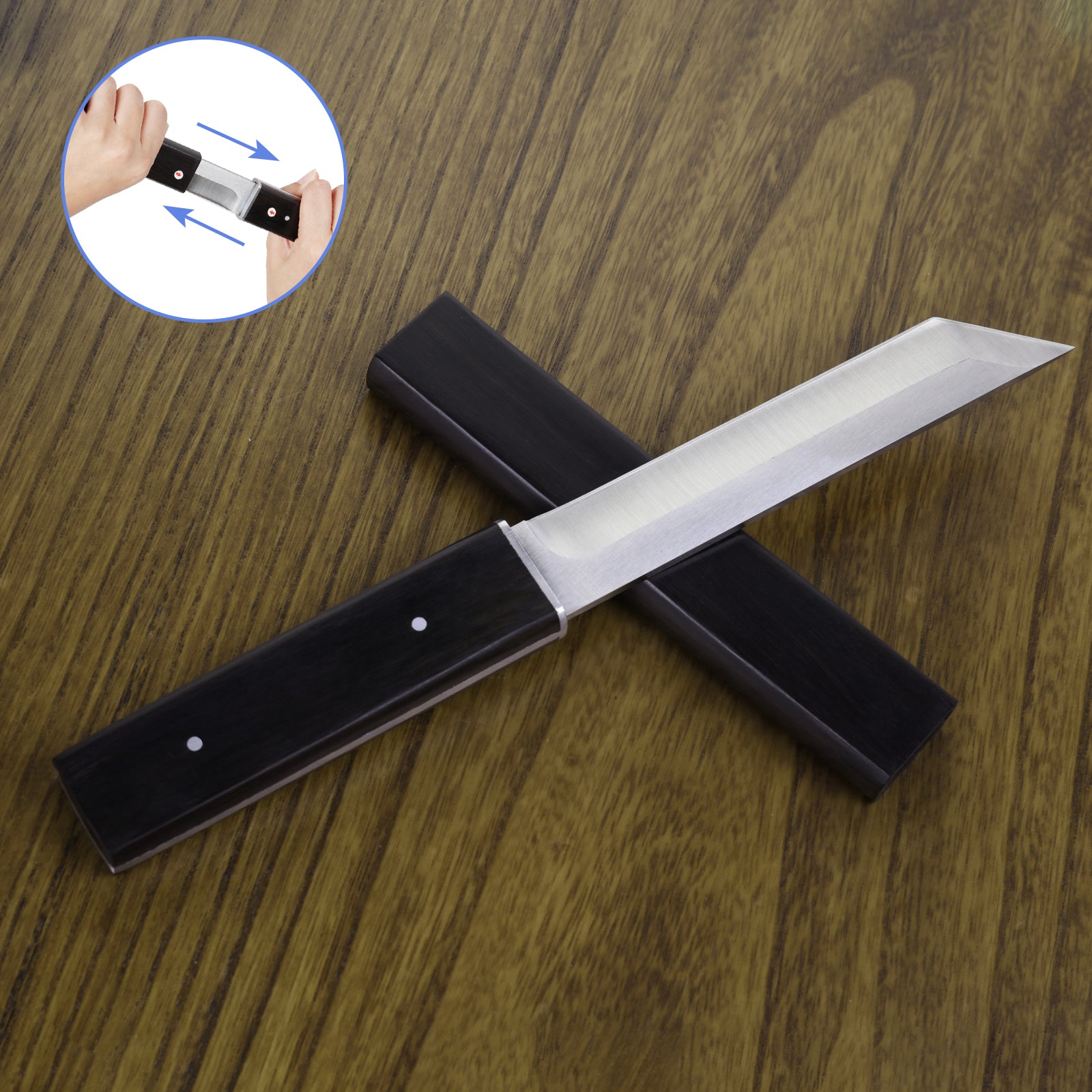 Handcrafted Samurai Tanto Knife with Wooden Sheath - Professional Fixed Blade Decorative & Functional Knife