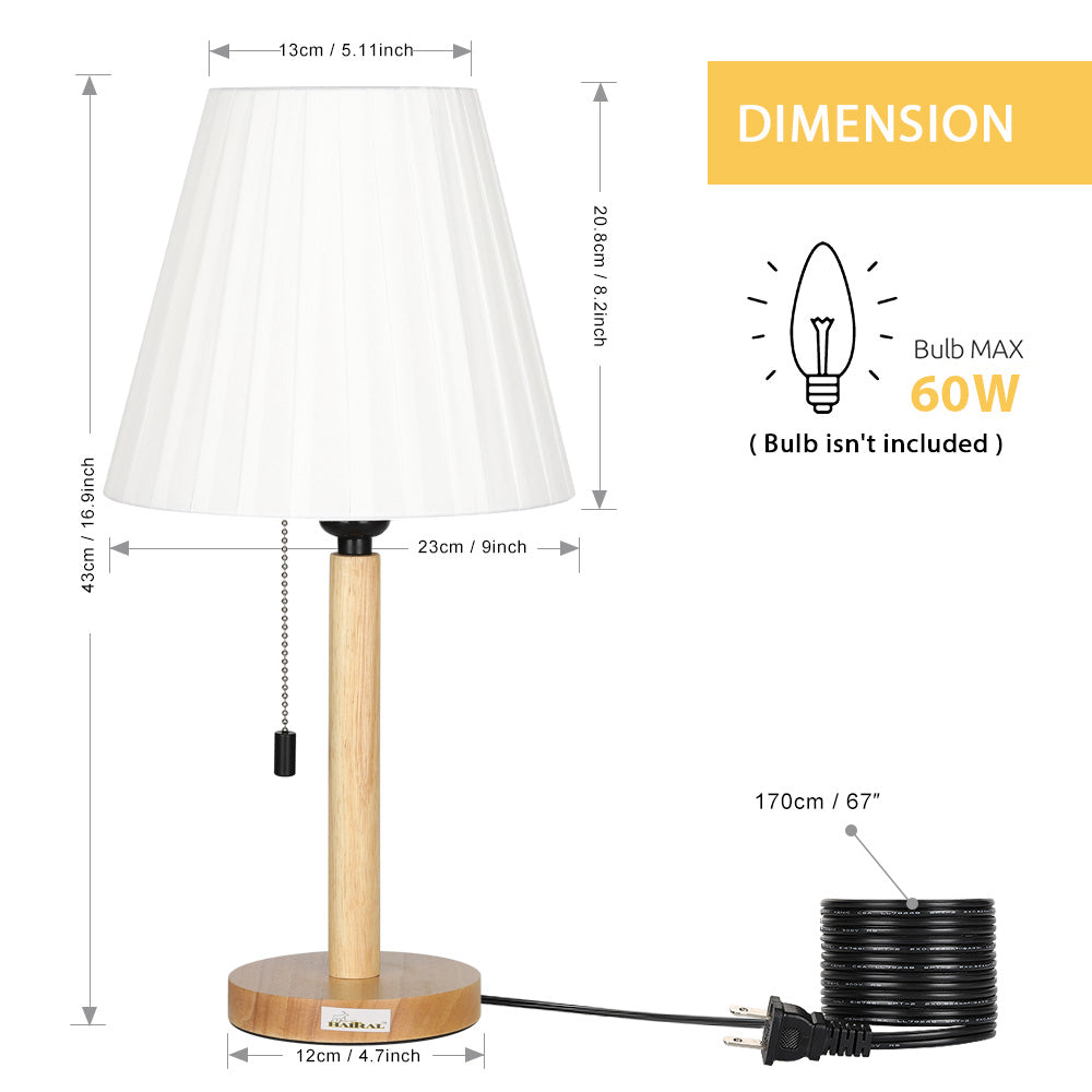 Twin Set of Contemporary White Bedside Lamps with Timber Bases - Minimalist Desk Lighting for Bedrooms, Dorms, and Offices