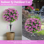 2 Pack Artificial Purple Violet Topiary Ball Trees, 23.6 Inch Fake Flower Ball Plants with Ground Stake, UV Resistant Faux Floral Shrubs for Outdoor Garden, Patio, Front Porch Decor