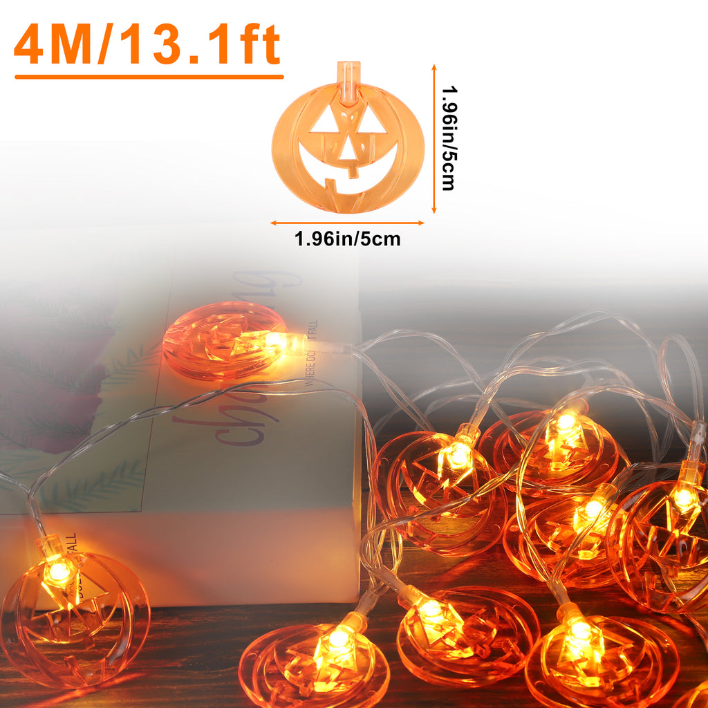 13.1ft 10 LED Pumpkin String Lights - Halloween Jack-O-Lantern Fairy Lights, Battery Operated for Indoor/Outdoor Decor