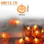 13.1ft 10 LED Pumpkin String Lights - Halloween Jack-O-Lantern Fairy Lights, Battery Operated for Indoor/Outdoor Decor