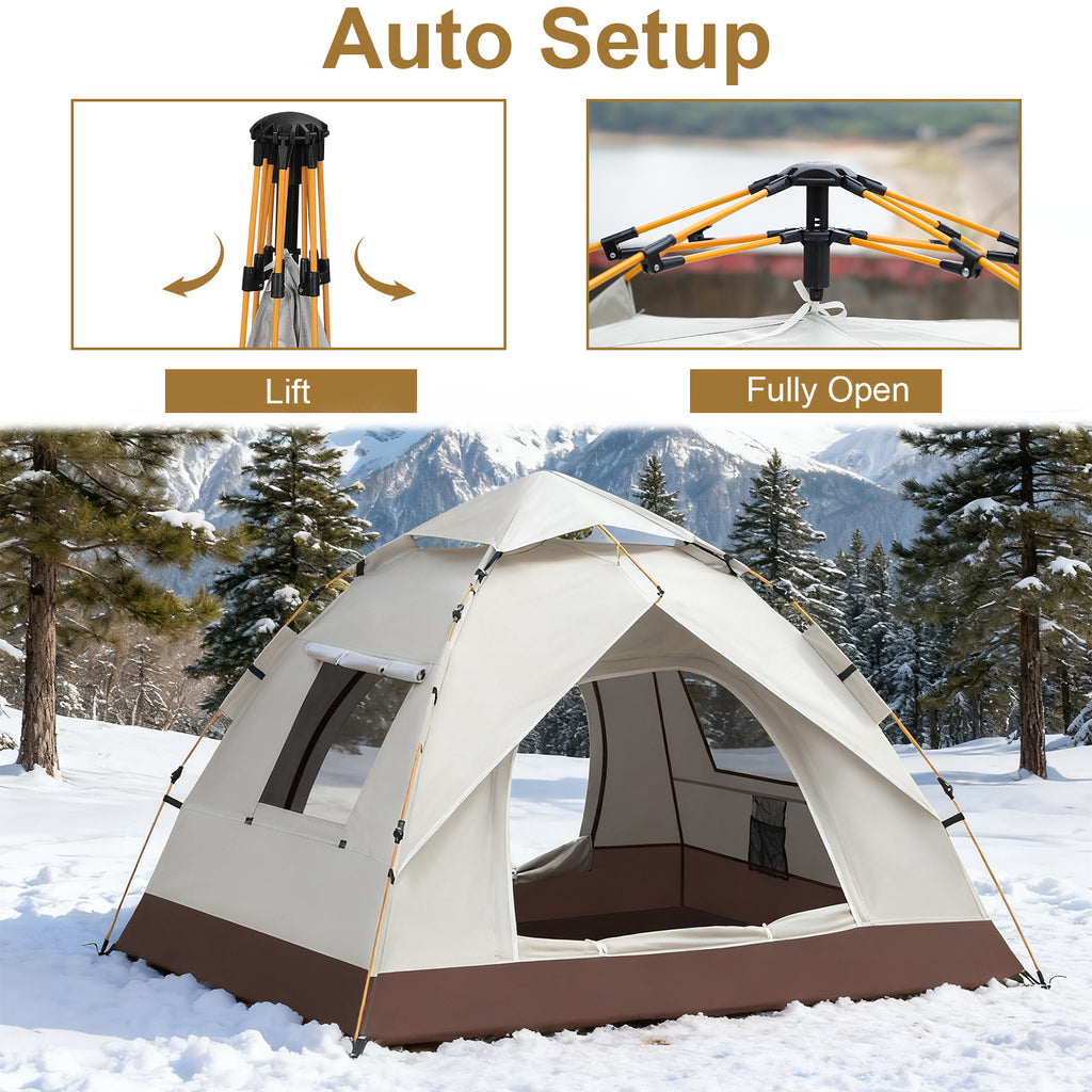 4-Person Automatic Pop-Up Camping Tent, Waterproof Lightweight Outdoor Tent for Backpacking & Beach