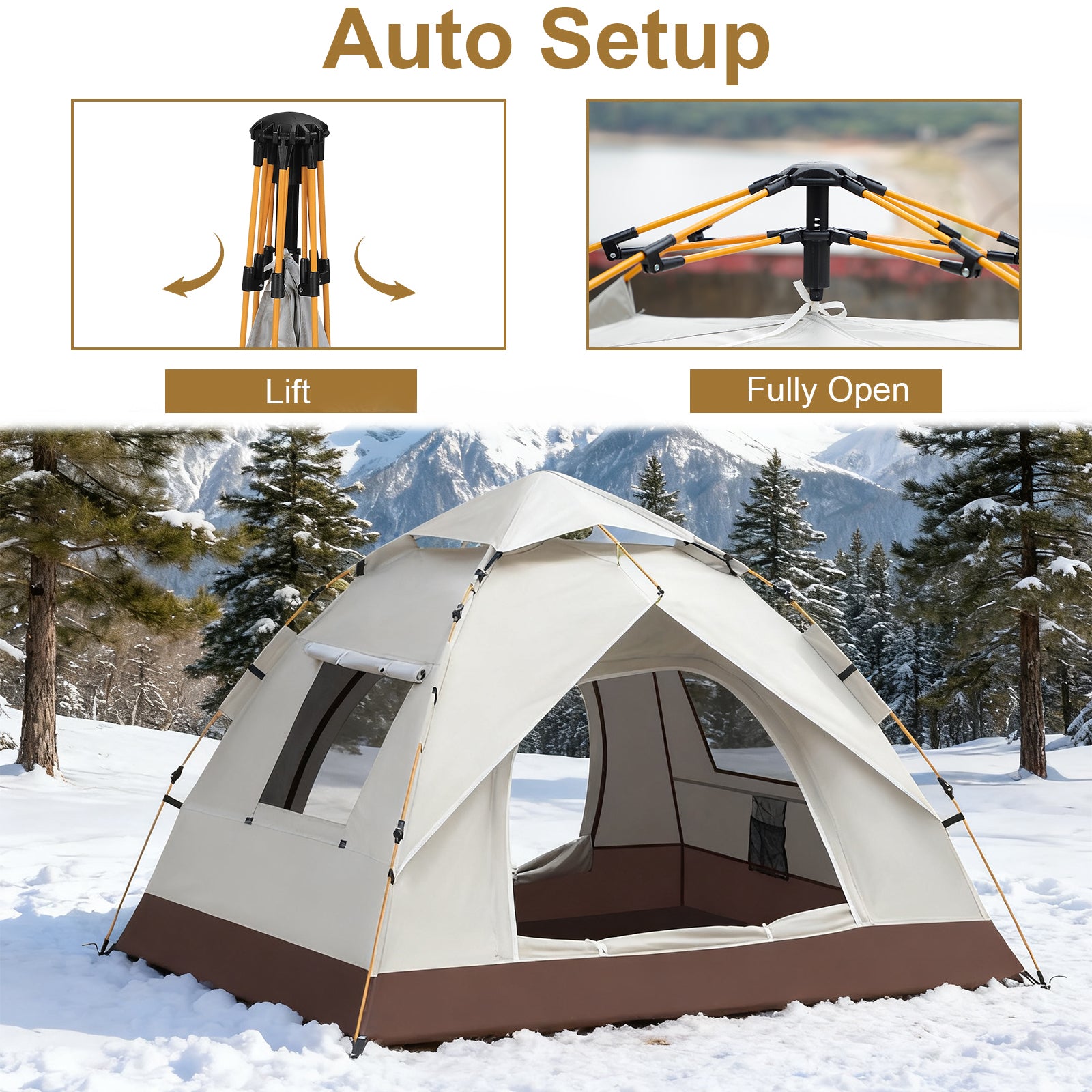4-Person Automatic Pop-Up Camping Tent, Waterproof Lightweight Outdoor Tent for Backpacking & Beach