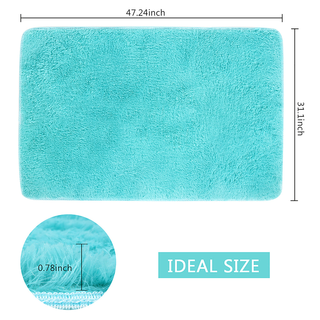 47.2x 31.1 inch Soft Fluffy Shag Bath Rug, Non-Slip Absorbent Washable Area Rug for Bathroom, Bedroom & Indoor Entryway, Turquoise Blue