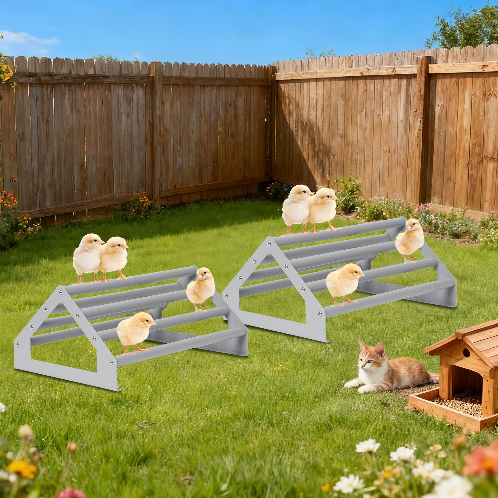 Set of 2 Poultry Roosting Bars for Brooder and Coop, Large Chicken Jungle Gym and Perch Stand for Baby Chicks, Easy to Clean Training Toys for Indoor and Outdoor Use