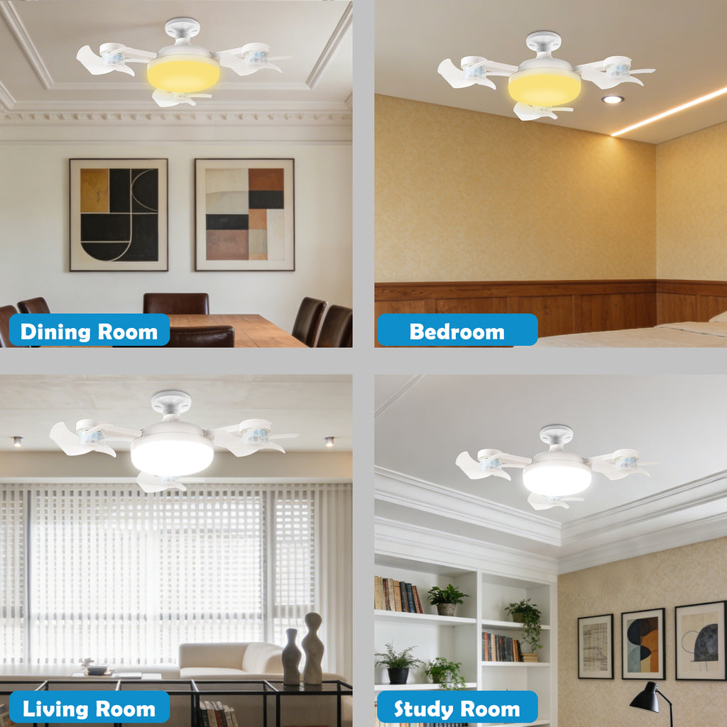 2-in-1 Foldable Ceiling Fan Light with Remote, Dimmable 3 Color Temperature & 3-Speed Airflow, Modern LED Fan Lamp for Bedroom, Living Room, Kitchen, Bathroom, Easy Install, Space-Saving Design for All Seasons