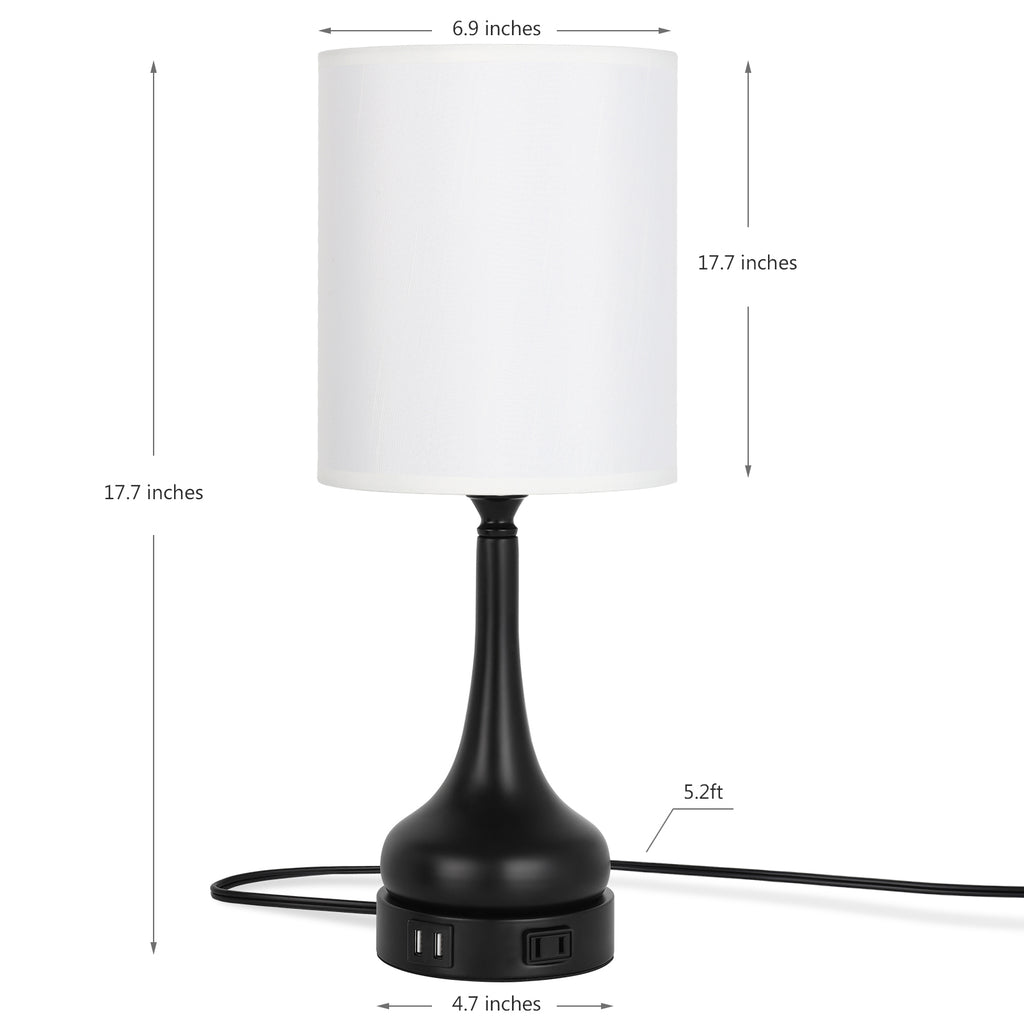 Set of 2 3-Way Dimmable Touch Control Bedside Lamps with Dual USB Ports, AC Outlet, and LED Bulbs for Home Decor